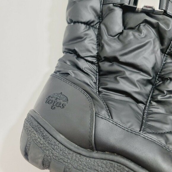 Totes Ankle Rain Boots Side Buckle & Zip Round Toe Fax Fur Solid Black 10M - Picture 2 of 7